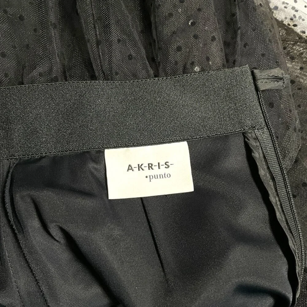 Akris Punto Tulle Maxi Skirt Black Size 2 Lined Polka Dot Sheer - Picture 8 of 11